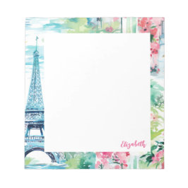 Eiffel Tower Paris France Floral Notizblock