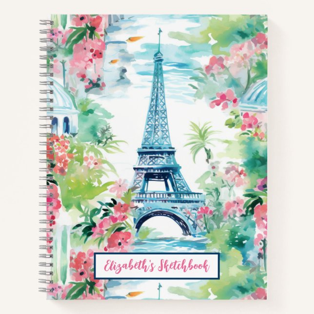 Eiffel Tower Paris Frankreich Blumenkünstler Sketc Notizbuch (Vorderseite)