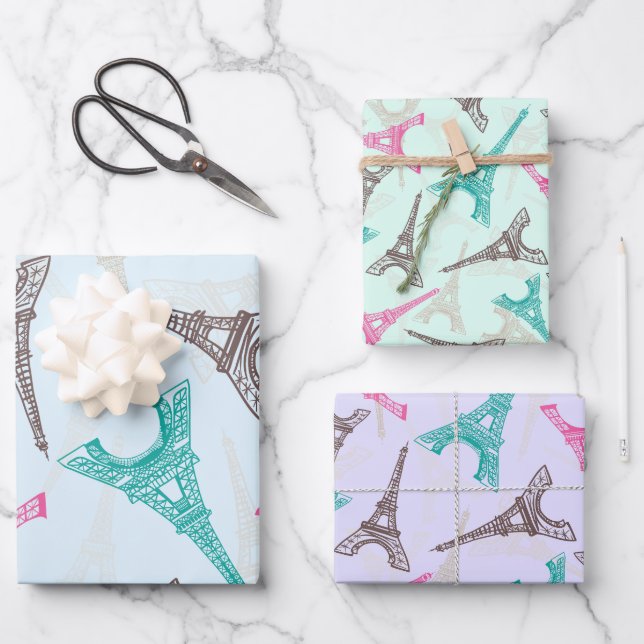 Eiffel Tower Paris Frankreich Design Geschenkpapier Set (Vorderseite)