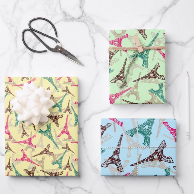 Eiffel Tower Paris Frankreich Design Geschenkpapier Set (Vorderseite)