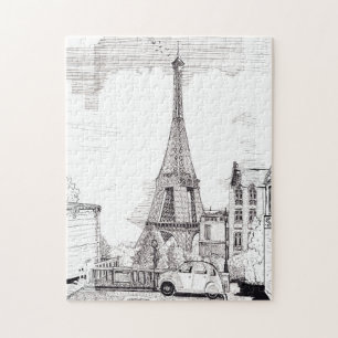 Eiffel Tower Paris Frankreich Pen Ink Illustration