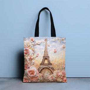 Eiffel Tower Paris Frankreich Pink Floral Tasche
