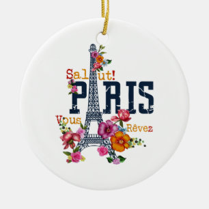 Eiffel Tower Paris Shirt Salut Frische Pasta mache Keramik Ornament