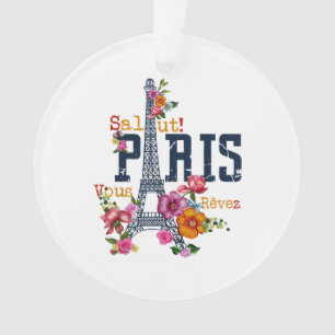 Eiffel Tower Paris Shirt Salut Frische Pasta mache Ornament