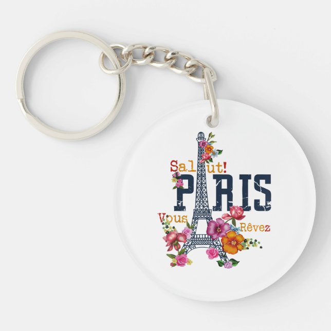 Eiffel Tower Paris Shirt Salut Frische Pasta mache Schlüsselanhänger (Vorderseite)