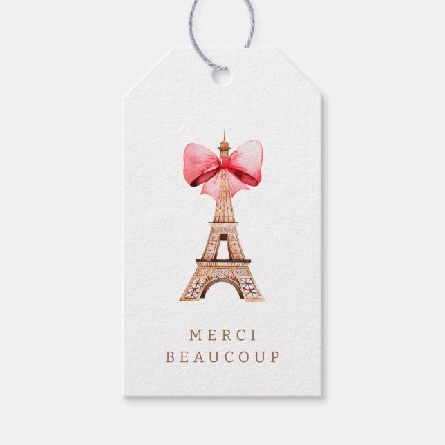 Eiffel Tower Paris Watercolor Merci Vielen Dank Geschenkanhänger (Vorderseite)