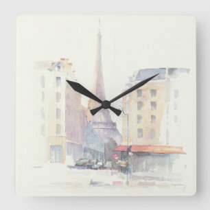 Eiffel Tower Paris Watercolor Quadratische Wanduhr