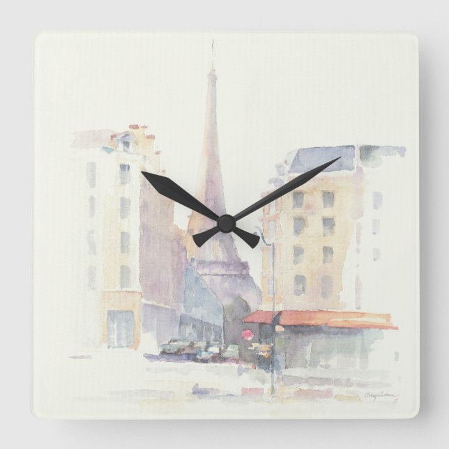 Eiffel Tower | Paris Watercolor Quadratische Wanduhr (Vorderseite)