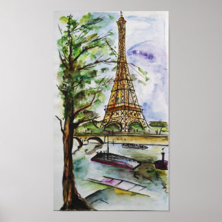 Eiffel Tower Paris Watercolor – River View Poster