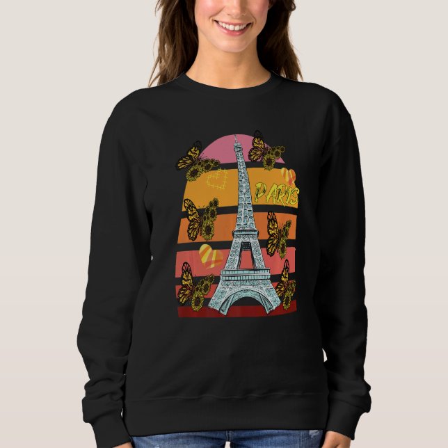 Eiffel Tower Retro Butterfly Paris Hearts France L Sweatshirt (Vorderseite)