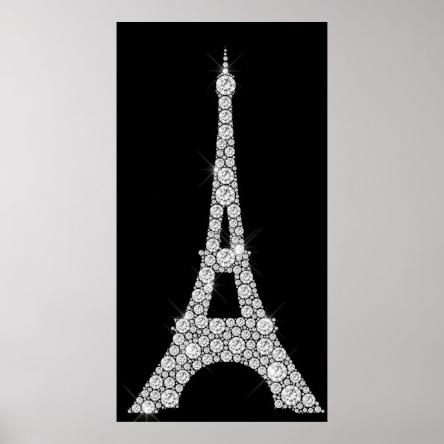 Eiffel Tower Schwarz-weiß Swarovski Crystals Paris Poster (Vorne)