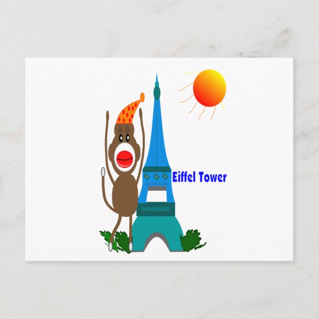 Eiffel Tower Sock Monkey Geschenke Postkarte (Vorderseite)