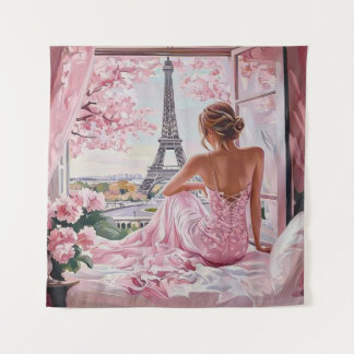 Eiffel Tower View in Pink Wandteppich