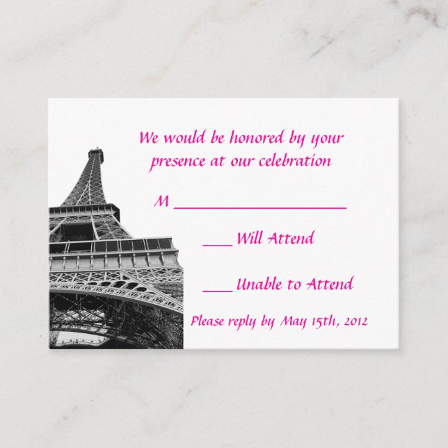 Eiffel Tower Wedding RSVP Cards Begleitkarte (Vorderseite)