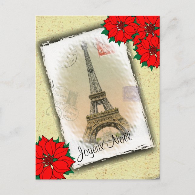 Eiffel Tower With Christmas Greeting Feiertagspostkarte (Vorderseite)