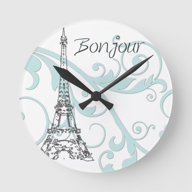 Eiffel Tower with Scrolls Runde Wanduhr (Vorderseite)