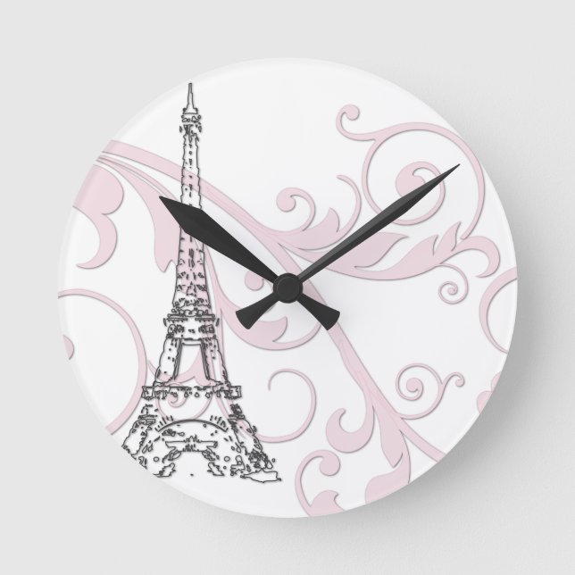 Eiffel Tower with Scrolls Runde Wanduhr (Vorderseite)