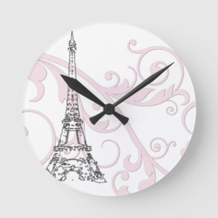 Eiffel Tower with Scrolls Runde Wanduhr