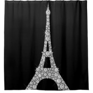 Eiffel-Turm Pari Schwarz-weiße Swarovski Kristall Duschvorhang