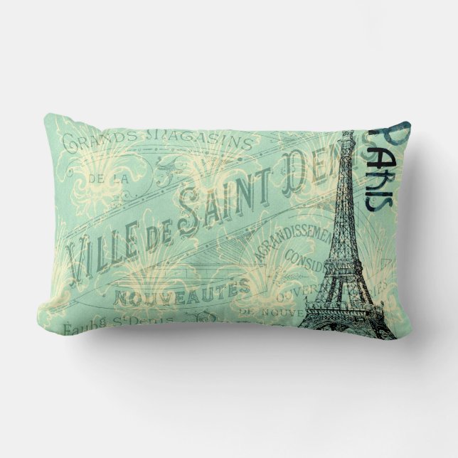 Eiffel-Turm-Paris-Blau-Postkarten-Vintages Kissen (Vorderseite)