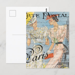 Eiffel-Turm-Romantik, Vintage Pariser Träume Postkarte