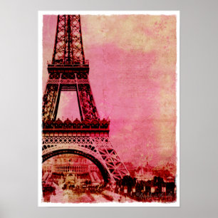 Eiffel-Turm-Rosa-Sonnenuntergang-Vintage Art Poster