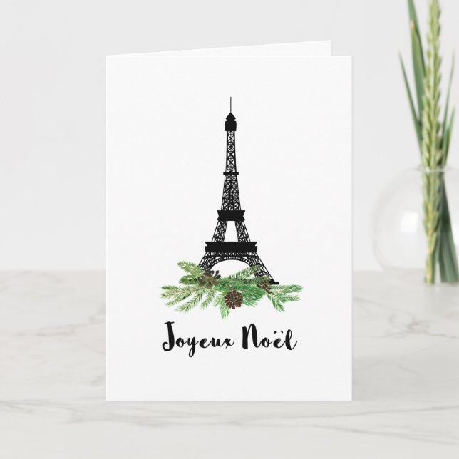 Eiffel-Turm und Kiefer modernes Joyeux Weihnachten (Vorderseite)