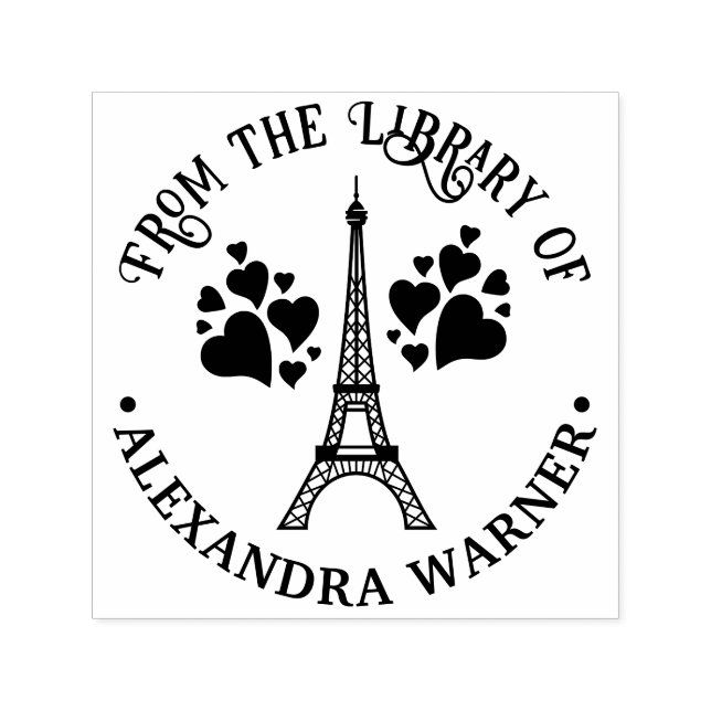 Eiffelturm #2 Hearts Library Name Permastempel (Design)