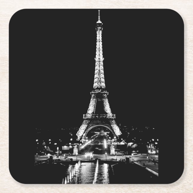 Eiffelturm am Abend schwarzweißer Untersetzer (Vorderseite)