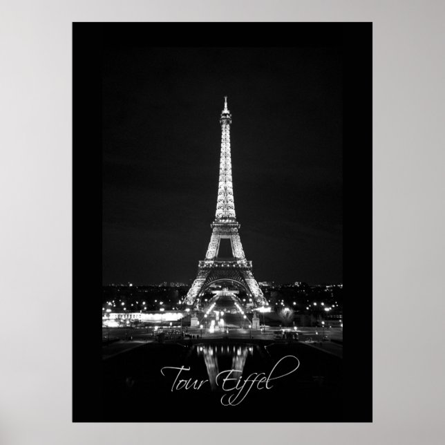 Eiffelturm am Night B&W Poster (Vorne)