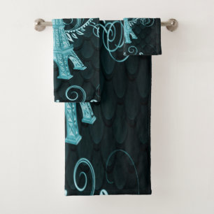 Eiffelturm Aquamarin florale Wirbel Handtuchhandtu Badhandtuch Set