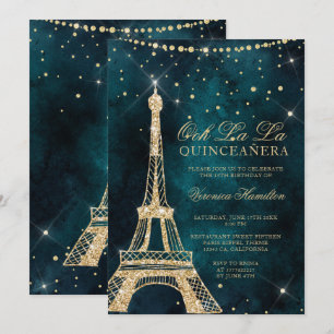 Eiffelturm aquamariner Glitzer glänzen Quinceanera Einladung
