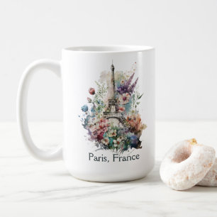 Eiffelturm-Aquarell-Blumen, Paris Frankreich Kaffeetasse