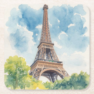 Eiffelturm Aquarell Paris Frankreich Gemalt Rechteckiger Pappuntersetzer