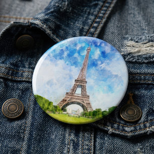 Eiffelturm Aquarell Paris Skyline Kunst Druck Button
