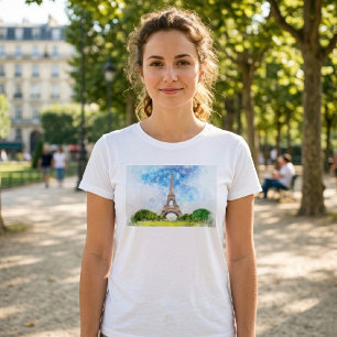 Eiffelturm Aquarell Paris Skyline Kunst Druck T-Shirt