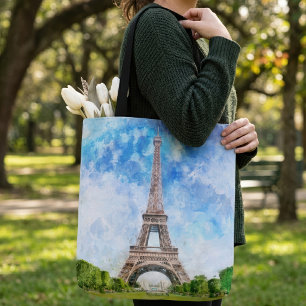 Eiffelturm Aquarell Paris Skyline Kunst Druck Tasche