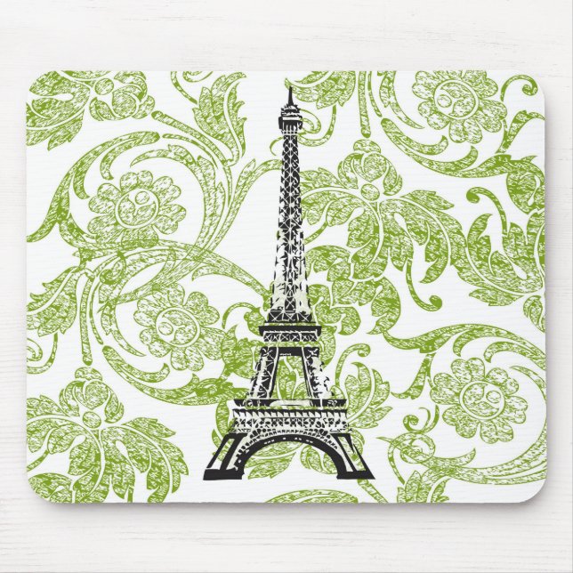 Eiffelturm auf grünem Entwurf Mousepad (Vorne)