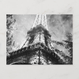 Eiffelturm bei Nacht, Schwarz-Weiß Postkarte