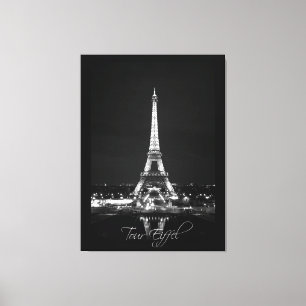 Eiffelturm bei Night B&W auf überdachten Canvas Leinwanddruck