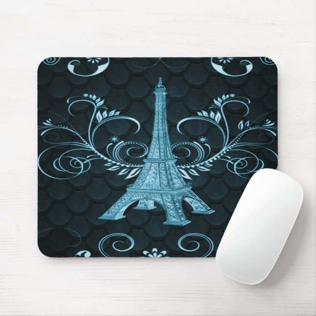 Eiffelturm Blauer Blumenwirl Mousepad (Mit Mouse)