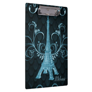Eiffelturm Blue Floral Wirbel Zwischenablage Klemmbrett