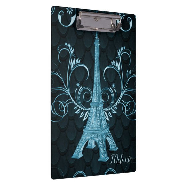Eiffelturm Blue Floral Wirbel Zwischenablage Klemmbrett (Rechts)