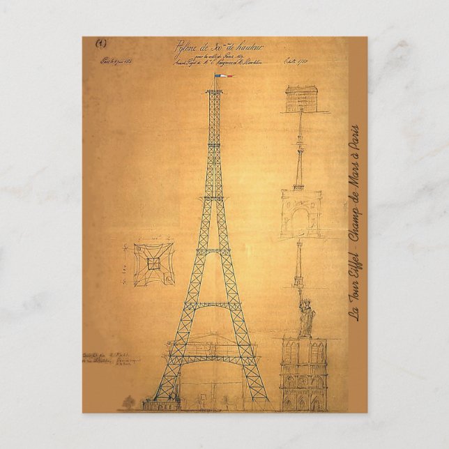 Eiffelturm Blueprint 1884 Postkarte (Vorderseite)