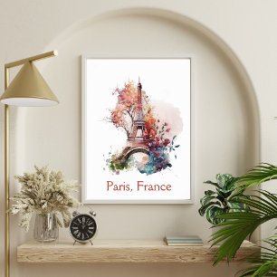 Eiffelturm-Blumen-Blüten-Aquarell Paris Frankreich Poster