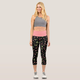 Eiffelturm Blumenrosa und Schwarz Capri Leggings
