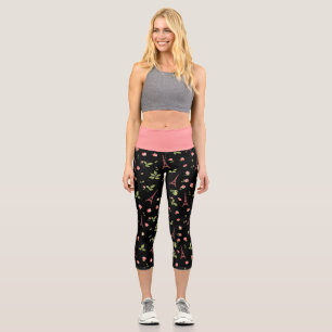 Eiffelturm Blumenrosa und Schwarz Capri Leggings