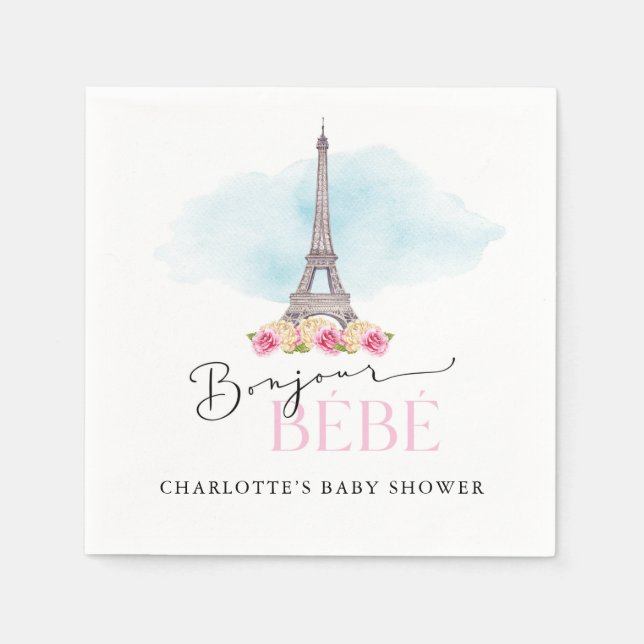 Eiffelturm Bonjour Babydusche Papier Napkins Serviette (Vorderseite)