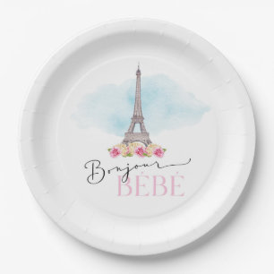 Eiffelturm Bonjour Bébé Baby Shower Papierplatten Pappteller