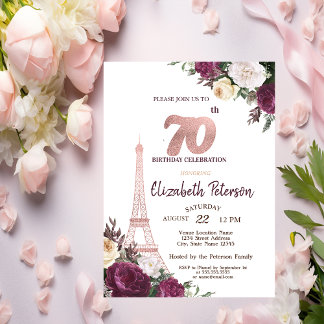 Eiffelturm Burgund Blume 70. Geburtstag Einladung